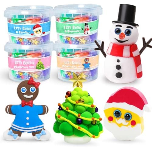 Christmas Stocking Stuffers for Kids Christmas Crafts Build a Snowman Gingerbread Man Santa Christmas Tree 4 Piece DIY Air Dry Clay Kit Xmas Gifts for Girls Boys Ages 35 48 812