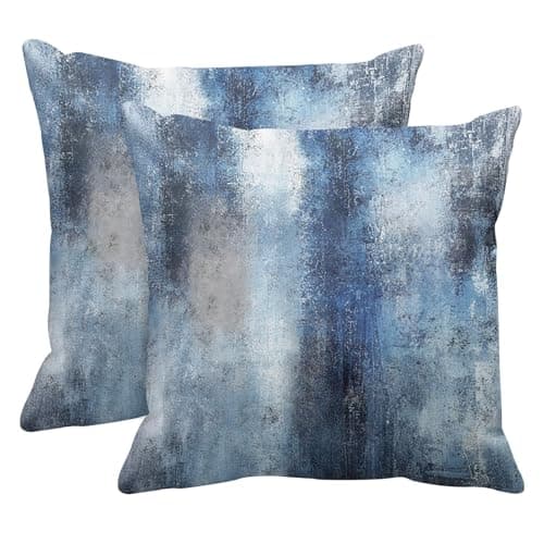 Britimes Throw Pillow Covers Modern Home Art Decor, 16 x 16 Inches Set of 2 Pillow Cases Decorative, Abstract Oil Painting Pillowcases for Bedroom, Living Room, Cushion Couch Sofa, Navy Blue Accent
