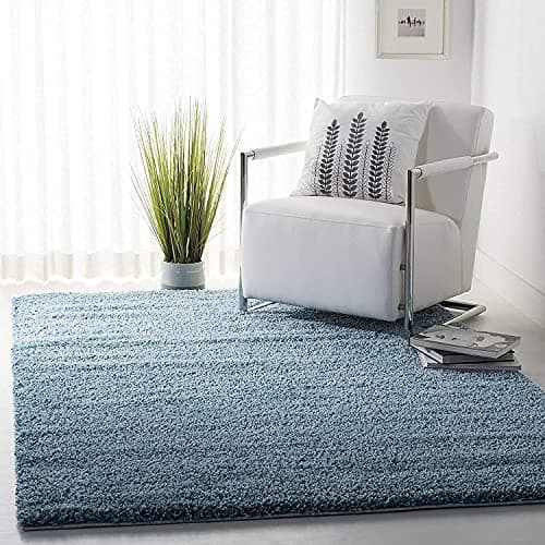 Carpetify Shaggy Carpet Plain Fur Rectangular Rugs Bedroom Drawing Room 5X7 Feet Modern Handmade Premium Shag Blue Color