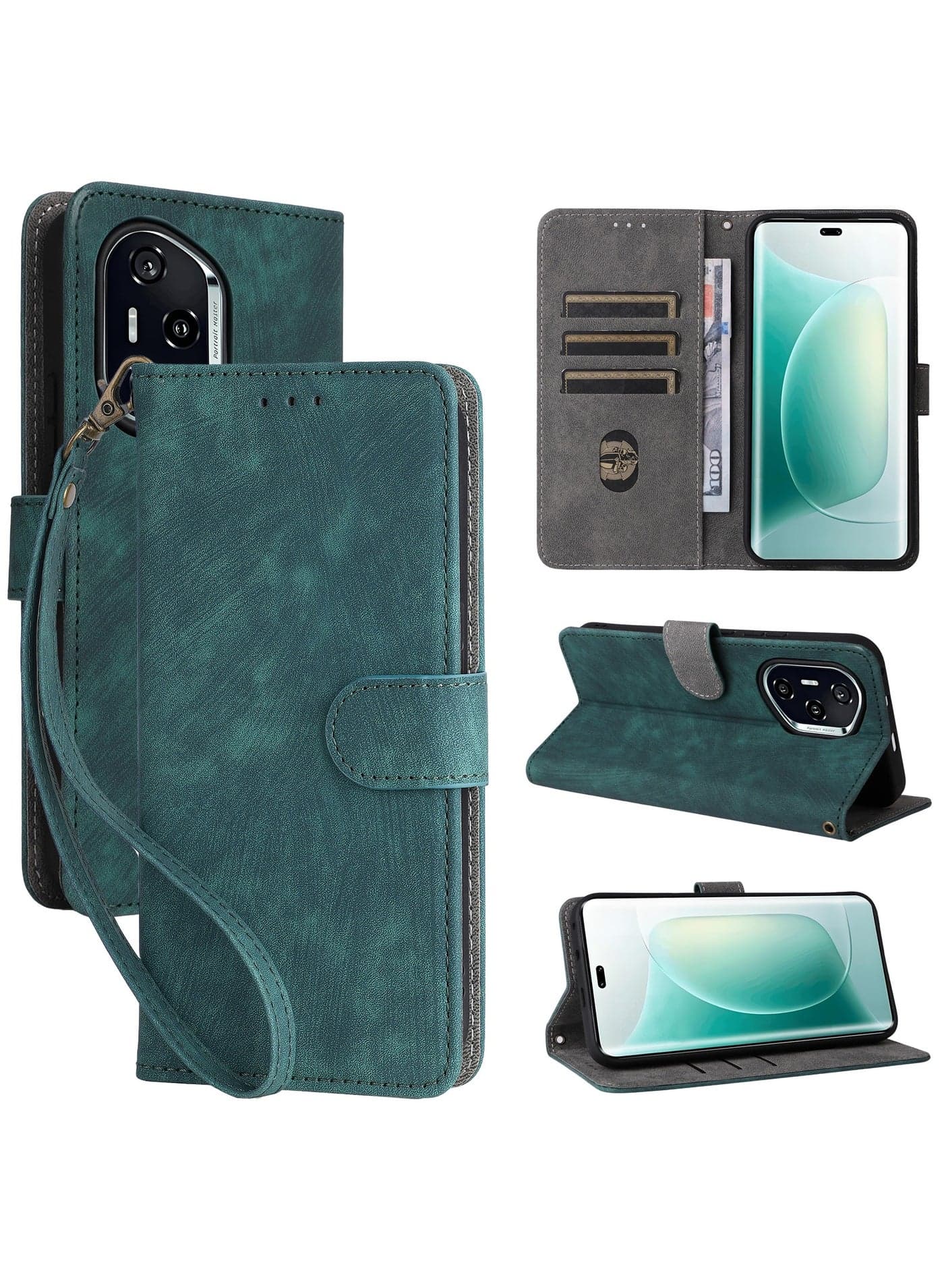 For Honor 400 Flip Cover with Detachable Lanyard PU Leather Full Body Shockproof Protective Mobile Phone Case RFID Anti Theft Brush Folio Wallet Case