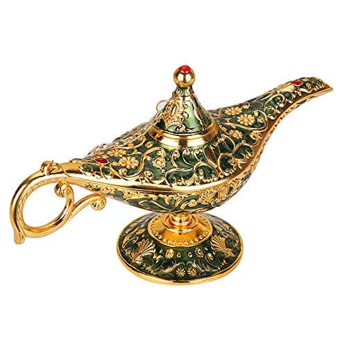 ANQIA Vintage Aladdin Magic Genie Lamp Light for Home Party Wedding Table Decoration GiftClassic Zinc Alloy Arabian Lamp Jewelry Box Gold Green
