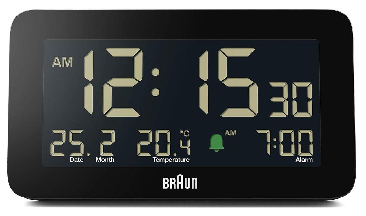 Braun Digital Alarm Clock with Date Month and Temperature Displayed Negative L