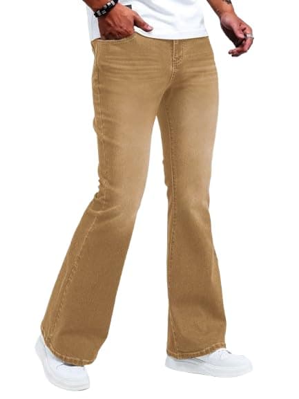 Ben Martin Men High Rise High Waist Stretchable Boot Cut Wide Leg Flared Casual Regular Wear Khaki Denim Cotton Jean for College Casual wear Bell Bottom Jeans Pants 36