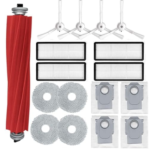 Accessories Kit Compatible with Roborock Qrevo S/Qrevo Maxv/Qrevo S/Qrevo Plus Robtic Vacuum Cleaner,17 Spare Parts,1 Main Brush Roller,4 Side Brushe,4 Mop Pads,4 Dust Bags,4 Hepa Filters (White-17)
