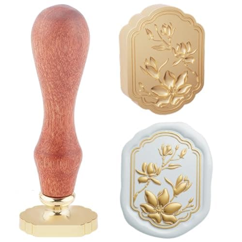 Hobbspring 1pc Orientalism Flower Wax Seal Stamps 3D Frame View Magnolia Sealing Wax Stamp 235x232mm Removable Brass Stamp Head with Wood Handle for Envelopes Invitations Wedding Embellishment Decor