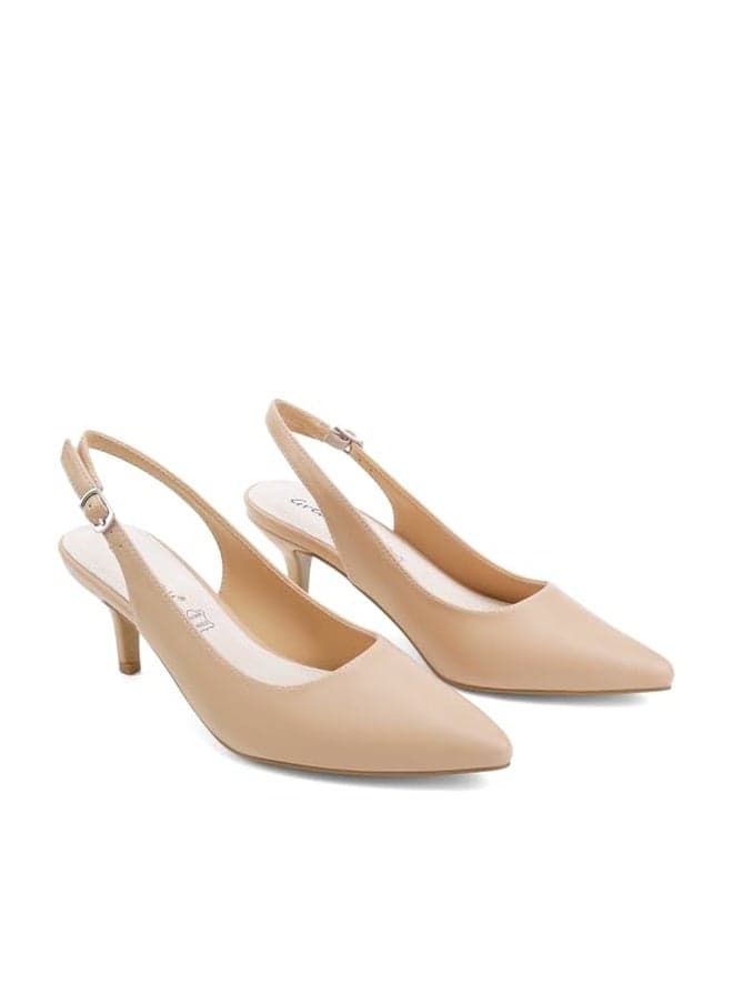 Greatonu Women's Nude Kitten Heels Pointed Toe Slingback Leather Insole Casual Party Wedding Dress Pumps Shoes Size 8