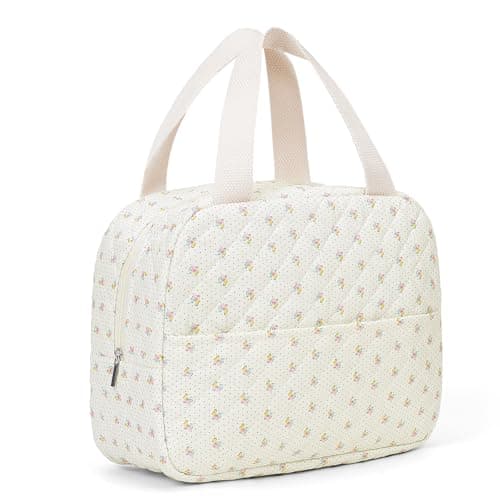 BBIQI Cute Lunch Box for Women Small Floral Lunch Box Quilted Lunch Tote Bag With Front Pocket Insulated Lunch Bag for Work Study