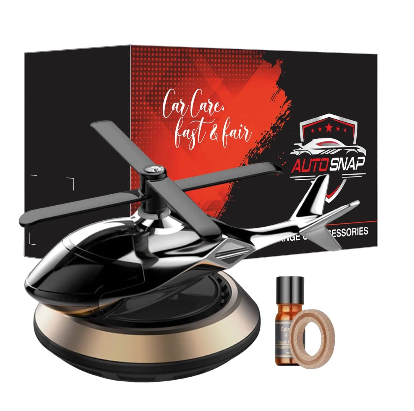AUTO SNAP Helicopter Car Dashboard Solar Perfume | Rotating Blades Car Air Freshener with Long-Lasting Fragrance | Stylish Car Interior Decoration (GOLDEN BROWN, Medium)