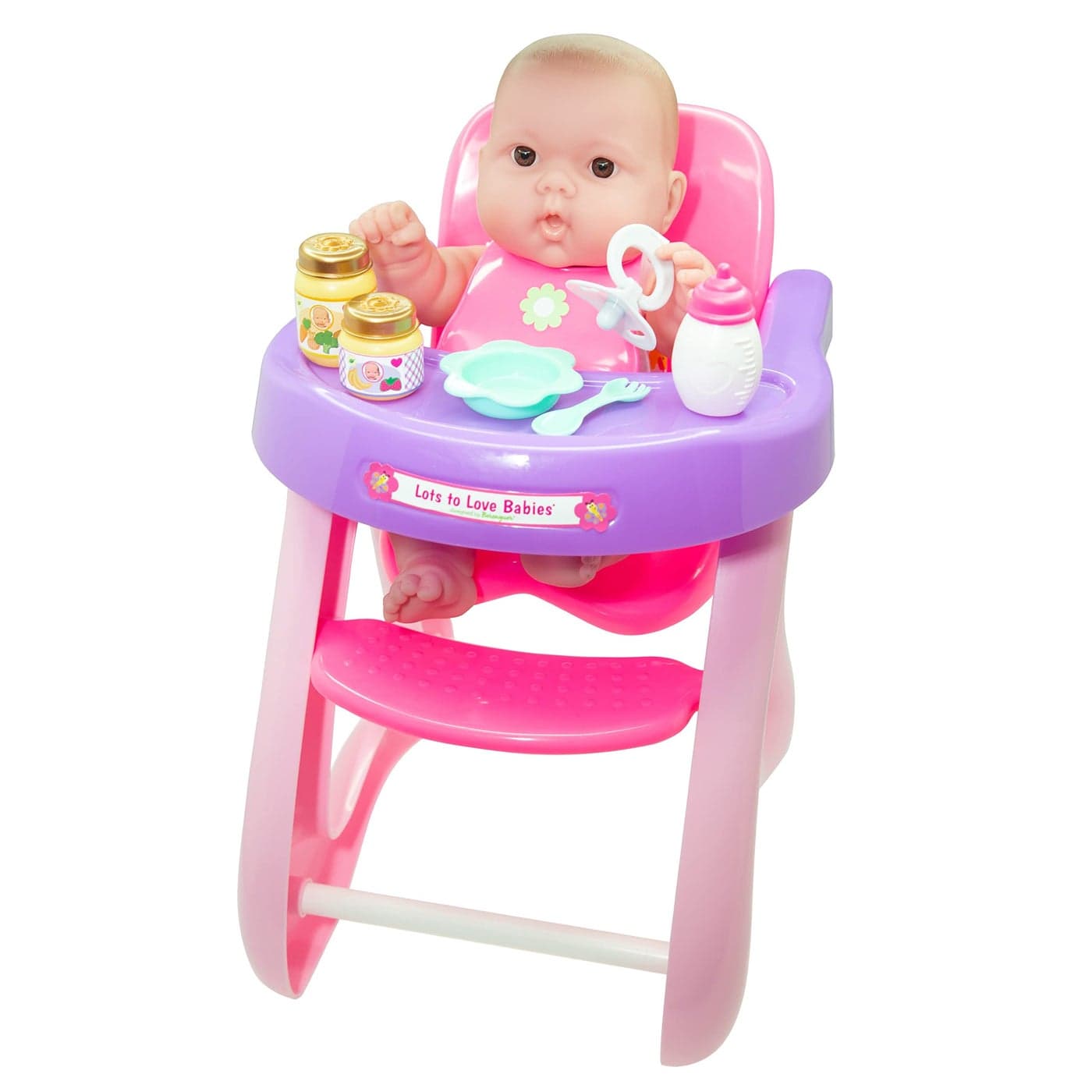JC Toys - 14" Lots to Love Babies Doll and High Chair | Feeding Gift Set and Accessories | Posable & Waterproof | Ages 2+, Pink
