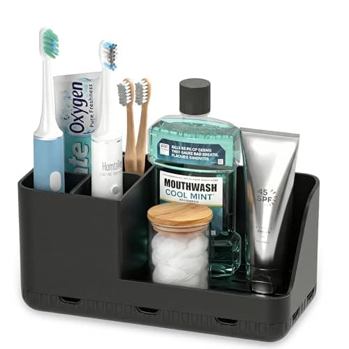 Homtalker Toothbrush Holders for Bathroom Counter Detachable Bathroom Organizer and Storage Electric Toothbrush and Toothpaste Holder Bathroom Decor Accessories for Countertop Shower Sink