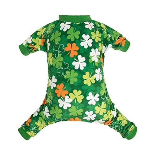 CuteBone Clover StPatricks Day Small Dog Pajamas Soft Puppy Pjs Fleece Stretchy Onesie Cat Clothes for Daily Wear P275S