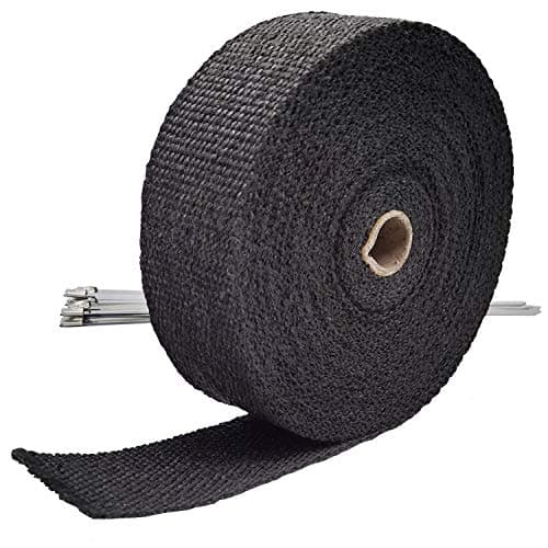 Ucreative Black Fiberglass Exhaust Header Heat Wrap 2" x 50' with 10pcs 11.8 Inch Stainless Steel Locking Ties (1-Pack)