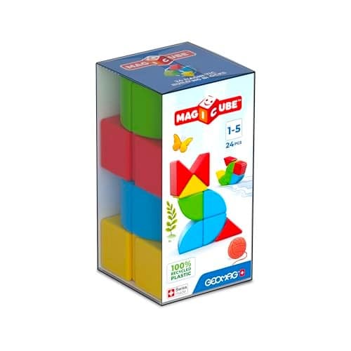 Geomag Magicube 24Piece Magnetic Building Blocks for Toddlers Ages 15 SwissMade STEM Toy Assorted Shapes