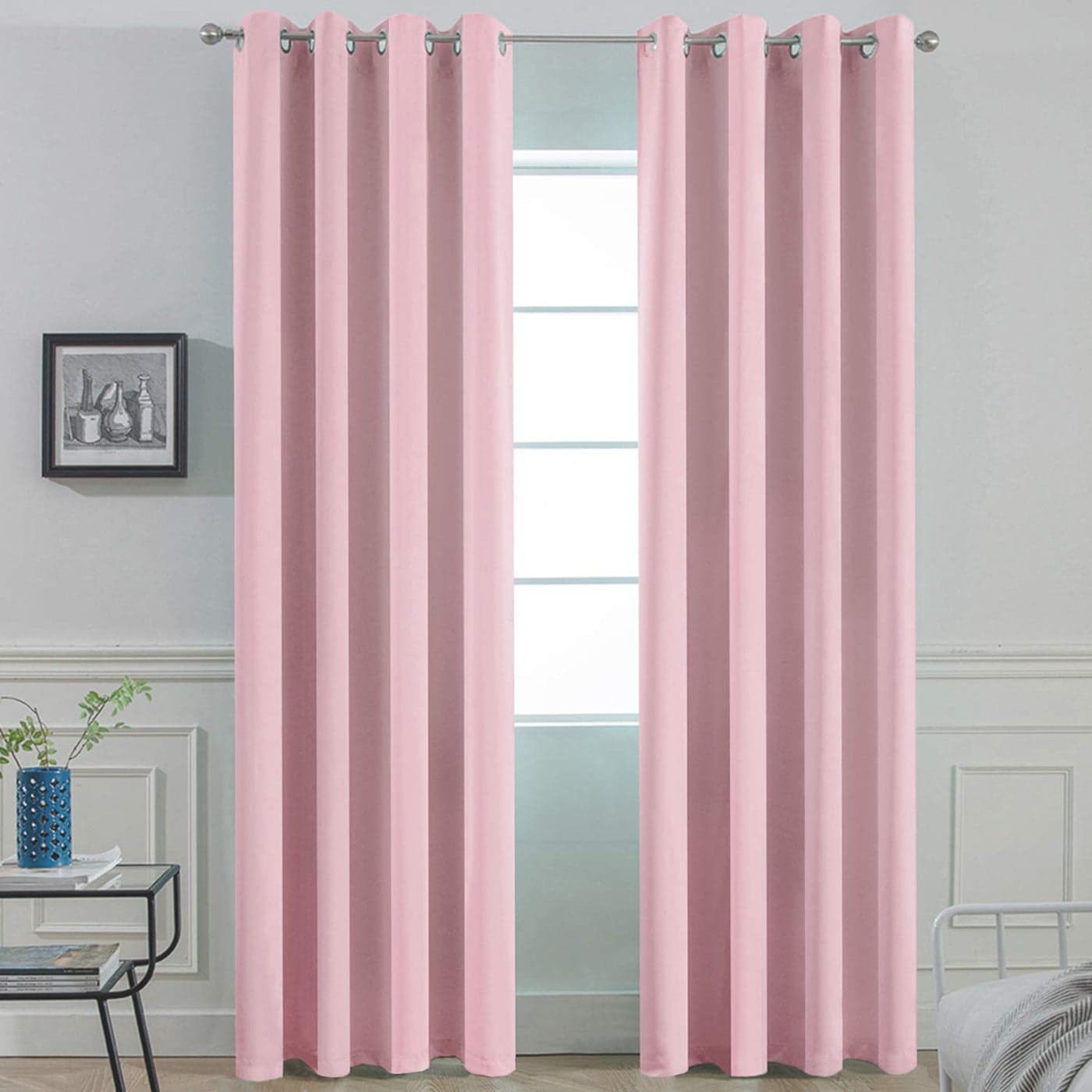 Yakamok Light Blocking Window Blackout Curtains Thermal Insulated Room Darkening Drapes for BedroomSolid Grommet Top Window Panels 52x84 Inch Pink One Pair