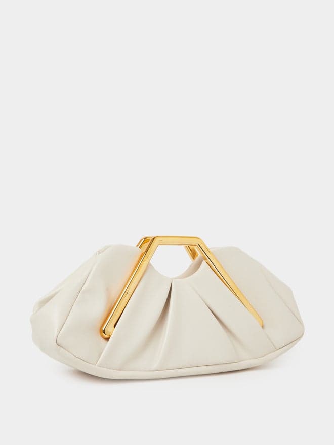 Styli Fold Pleated Clutch With Metal Handle