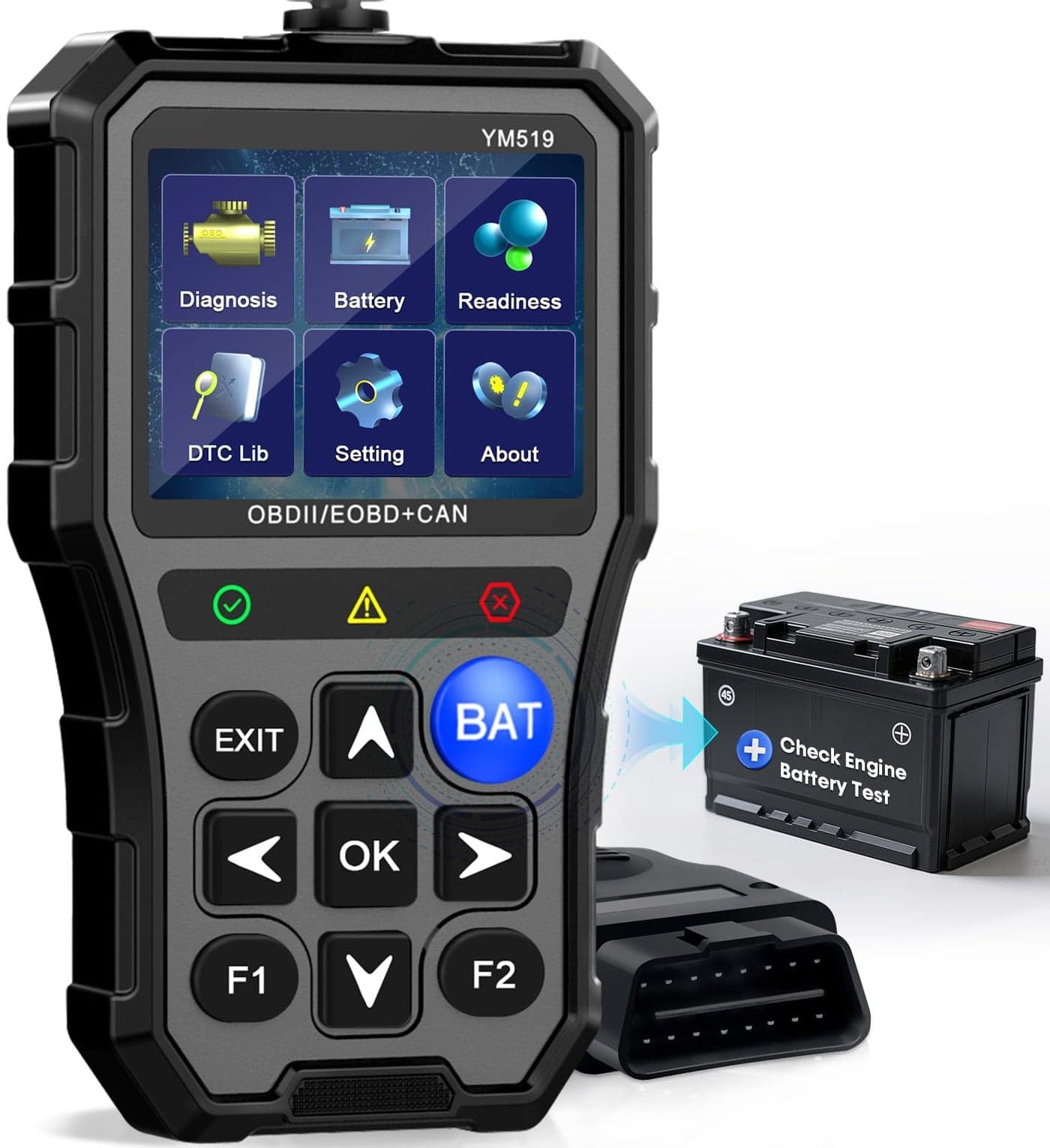 AMTIFO OBD2 Scanner with Battery Tester Check Engine Light Emissions Readiness Plug Play Battery Health RealTime Date Car Code Reader Support All OBD II Vehicles