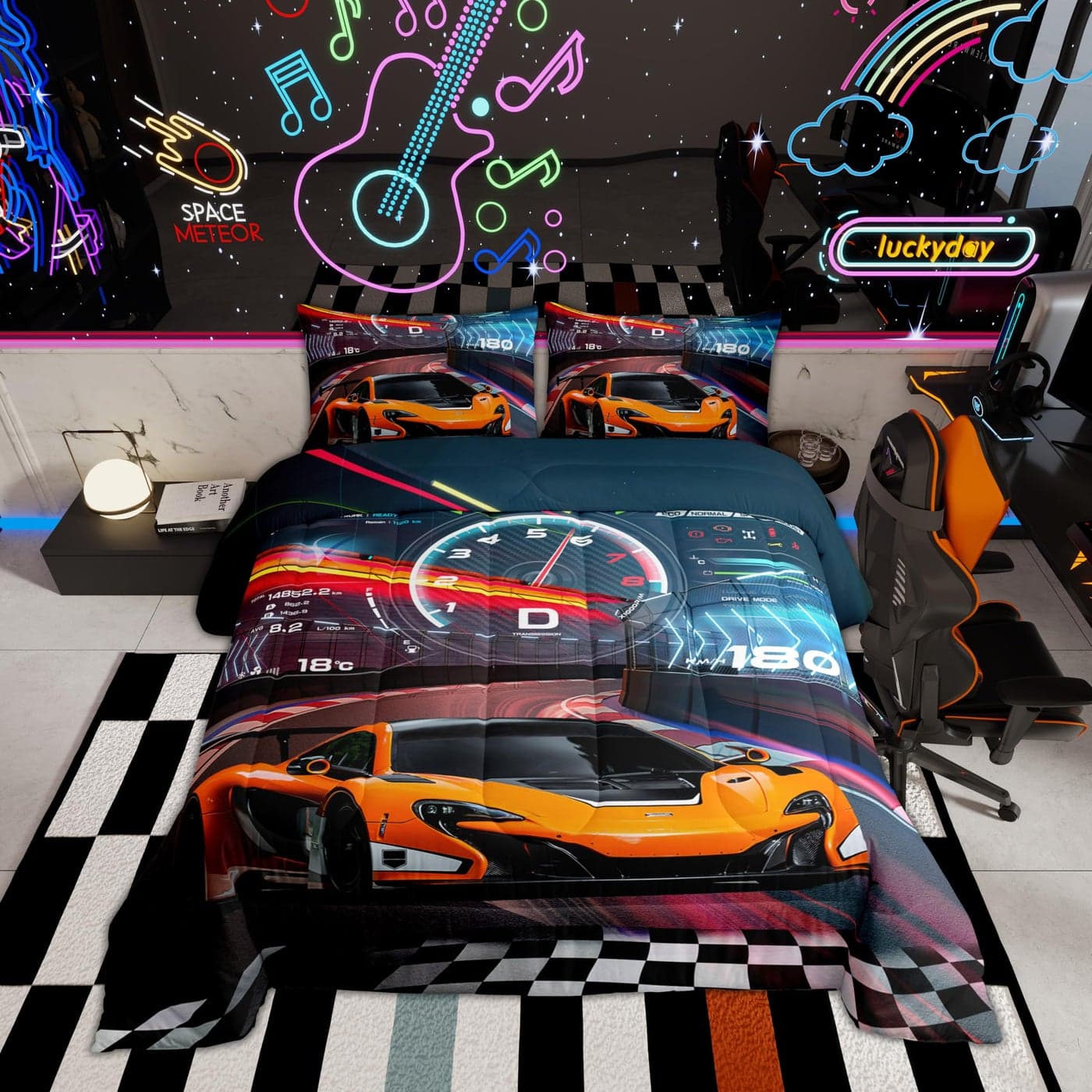 Feelyou Race Car Bedding Set Boys Extreme Sports Comforter Set for Kids Boys Cool Car Comforter Car Sports Quilt Set 1 Comforter Set with 2 Pillowcases Full Size