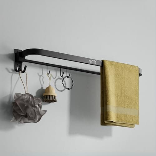 Gloxy Premium Black Matte Finish Stainless Steel Towel Rack - 24 Inch Wall Mount Bathroom Hangers for Clothes Towel Holder in Bathroom - Towel Rod or Napkin Holder for Modern Bathrooms