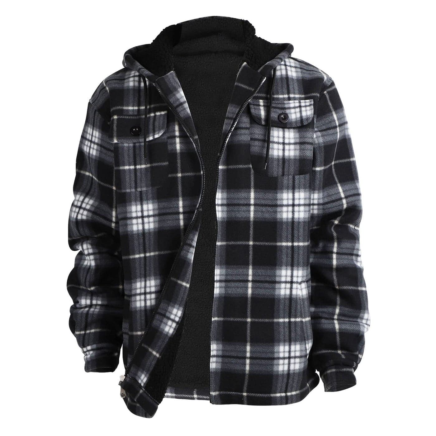 Gary Com Heavy Thick Plaid Flannel Jacket Sherpa Fleece Lined Zip Up Winter Warm Buffalo Coat Zipper Big and Tall Hoodies for Men Black M