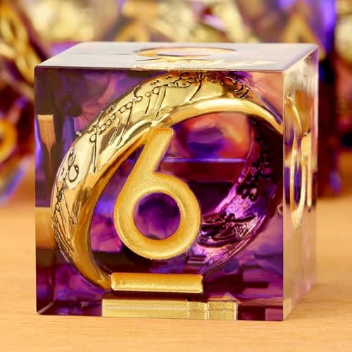 DNDND Purple Swirl Sharp Edge DND Dice Set 7Piece Filigree Resin RPG Dice with Golden Ring Inside for Dungeons Dragons Mystical Gift with Dragon Case