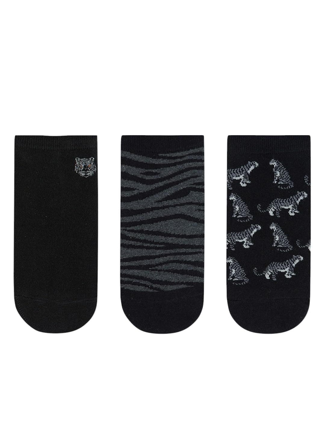 SocksXpress Men's WWF Lowcut Socks | 3-Pack | Animal Print Design | Free Size | Cotton Socks (Black)