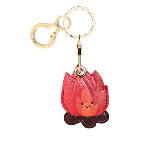 Leather Keychain Holder Case Compatible with AirTag,Cute Protective Cover with Keyring,Anti-Scratch Finder GPS Tracker Case for Wallet Keys,Bag,Pets(Bonfire Red)