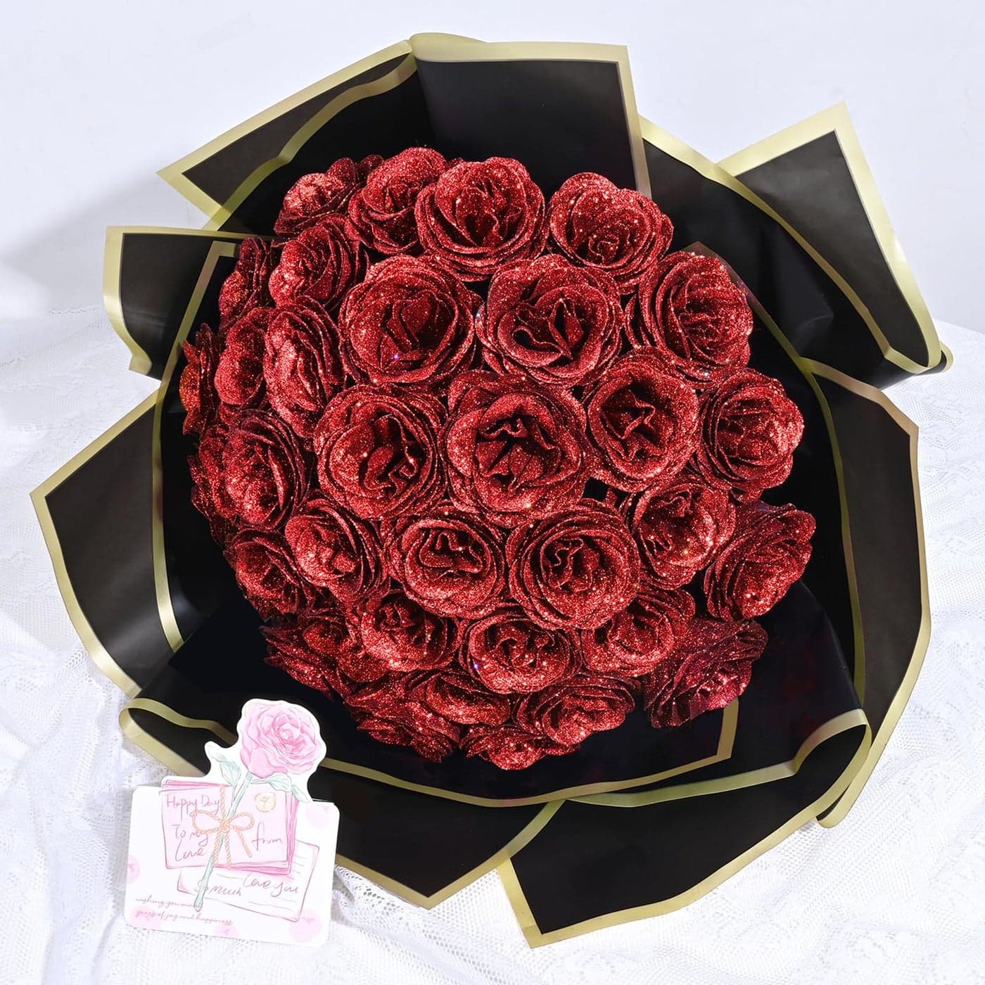 Waipfaru Glitter Roses Bouquet DIY Fake Flowers Bouquet Birthday Gifts for Women Mom 36 Pcs Red Rose for Grandma Wife Girlfriend Valentines Mothers Day Anniversary Graduation