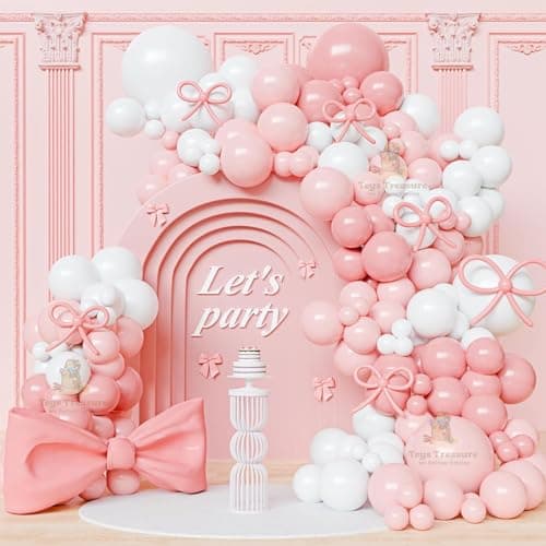 Toys Treasure We Deliver Smiles Bow Pink and White Balloons,102 pcs Garland Arch Kit Latex Balloons for Wedding Bridal Shower Baby Shower Birthday (Pink White)