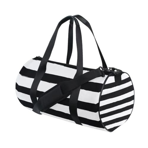 Sports Gym Travel Duffle Bag Black White Stripe Luggage for Men and Women