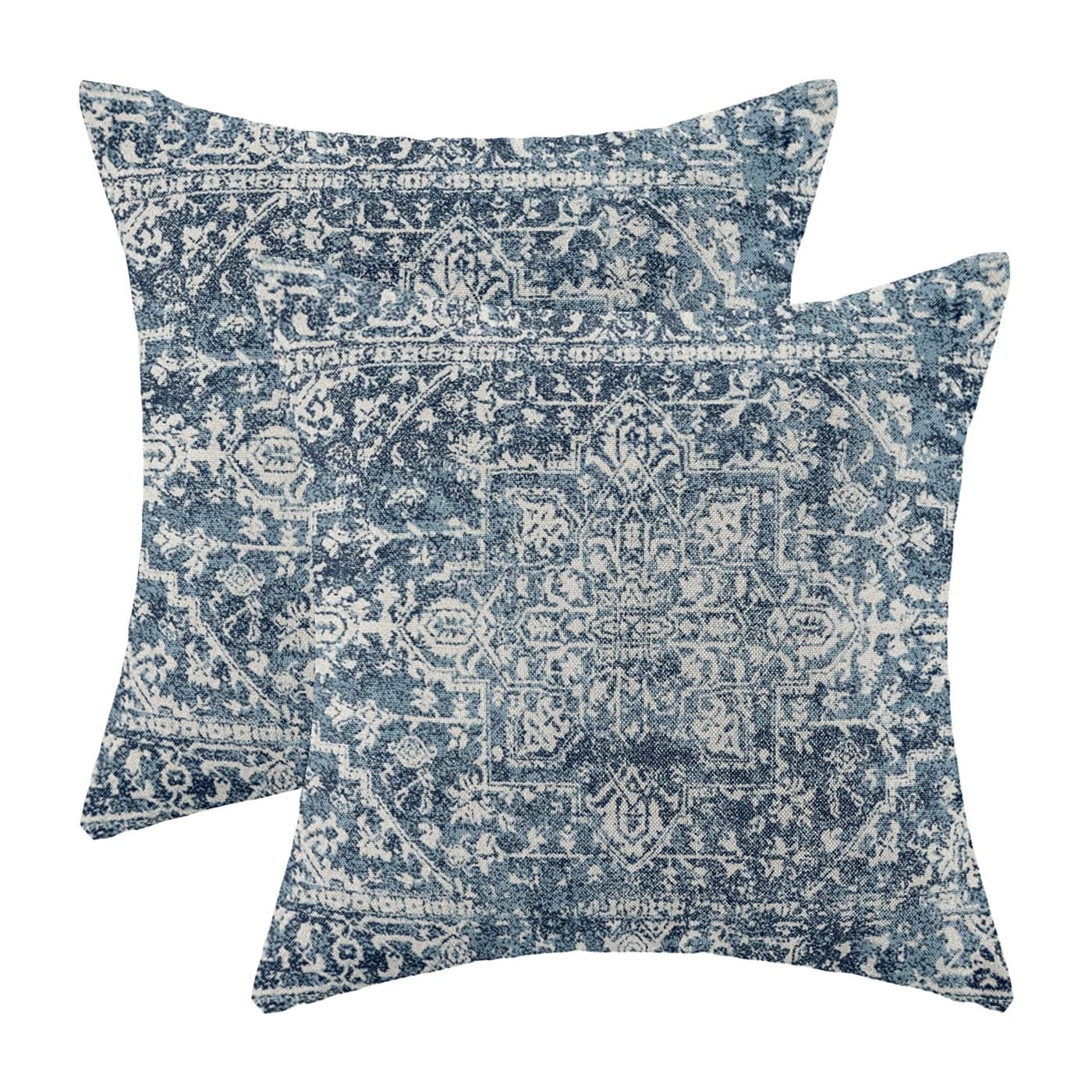 Gohdiwh Boho Pillow Covers 16x16 Set of 2 Ethnic Design Decorative Throw Pillows Linen Navy Blue Carpet Pattern Farmhouse Cushion Pillow Covers for Sofa Couch Outdoor Decor
