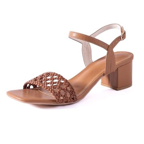 N.N.G Women's Chunky Heeled Sandals - Gladiator Shoes with Adjustable Straps, 2" Block Heel & Cushioned Insole | Non-Slip Rubber Sole | Beach Wedding Festival Boho Shoes Brown Size 8