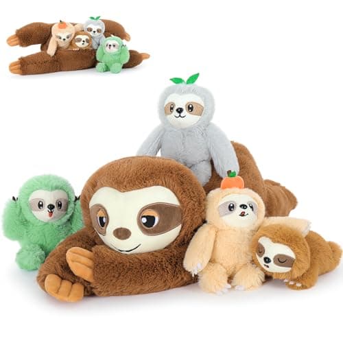 Tezituor Sloth Stuffed AnimalSloth Plush Toy SetGiant Mommy Sloth Plushie with 4 Soft Baby Sloths Inside 236Inch Large Stuffy Toys Gifts for Kids Adults Christmas Birthday Valentines Baby Shower