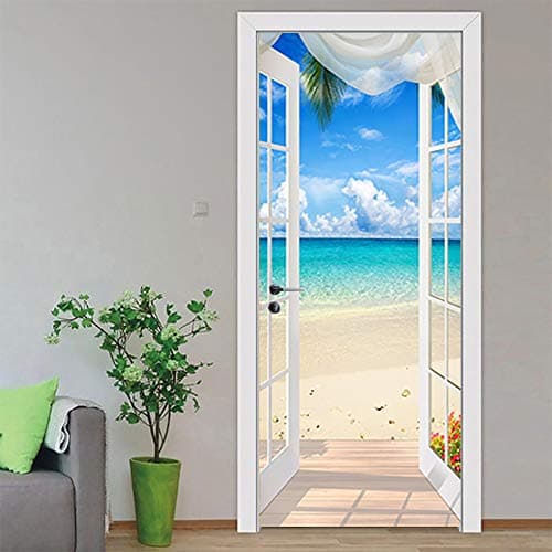 3D Door Wallpaper,3D Door Murals Peel and Stick,2Pcs Waterproof Decal Villa Sea View Door Wallpaper for Home Decoration Bedroom Living Room Bathroom Stair-30.3"x78.7"