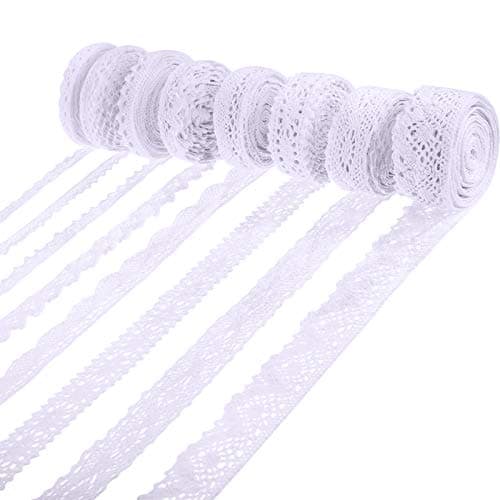 Tatuo 40 Yards Cotton Lace Trim Vintage Ribbon Crochet Cotton Lace Scalloped Edge for Bridal Wedding Decoration Christmas Package DIY Sewing Craft Supply 5 Yards Each 8 StylesWhite