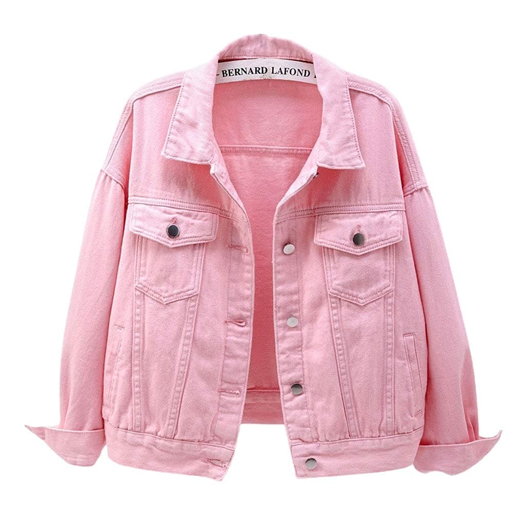 ebossy Womens Candy Color Denim Jacket Relaxed Fit Casual Jean Trucker Jacket Large Pink