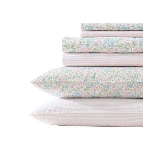 Laura Ashley - Sheet Set, Super Soft Bedding Set with Deep Pocket, Includes Matching Bonus Pillowcases, Coquette Room Decor (Jaynie Pink, King)