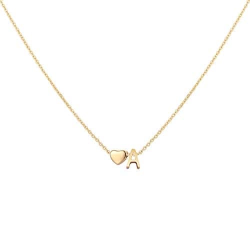 Glimmerst Initial Heart Necklace 18K Gold Plated Stainless Steel Tiny Heart Letter A Necklace Personalized Monogram Name Necklace for Women