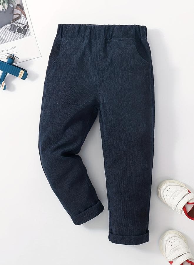 Boys Navy Solid Corduroy Pants