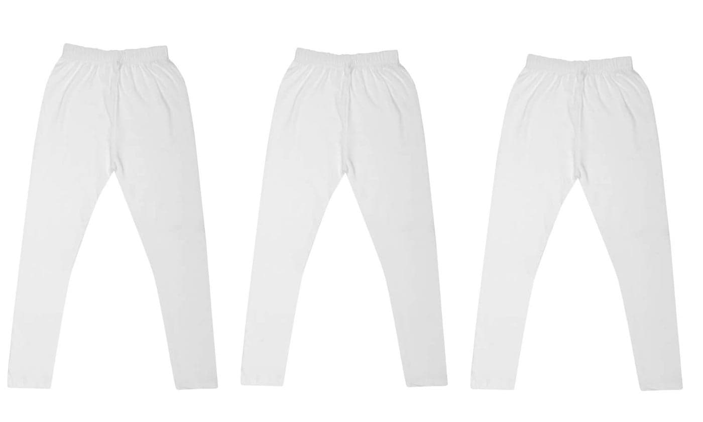 Tik Tok Wears Kids Girls White Cotton Leggings Pack of 3 (11 Years - 12 Years, White)