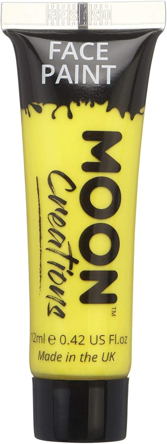 Moon Creations Face Body Paint Tubes Yellow 12ml Ready to Use Face Paint No Flake Cruelty Free Made in UK Face Paint for Kids Adults Fancy Dress Festivals Halloween More