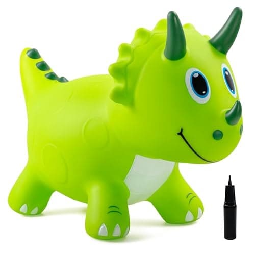 EVERICH TOY Kids Dinosaur Bouncy Animal Toys Inflatable Triceratops Bouncer Ride on Bounce Hopper Indoor Outdoor Activity Birthday Gift for 18 Months 2 3 4 Years Old Boys