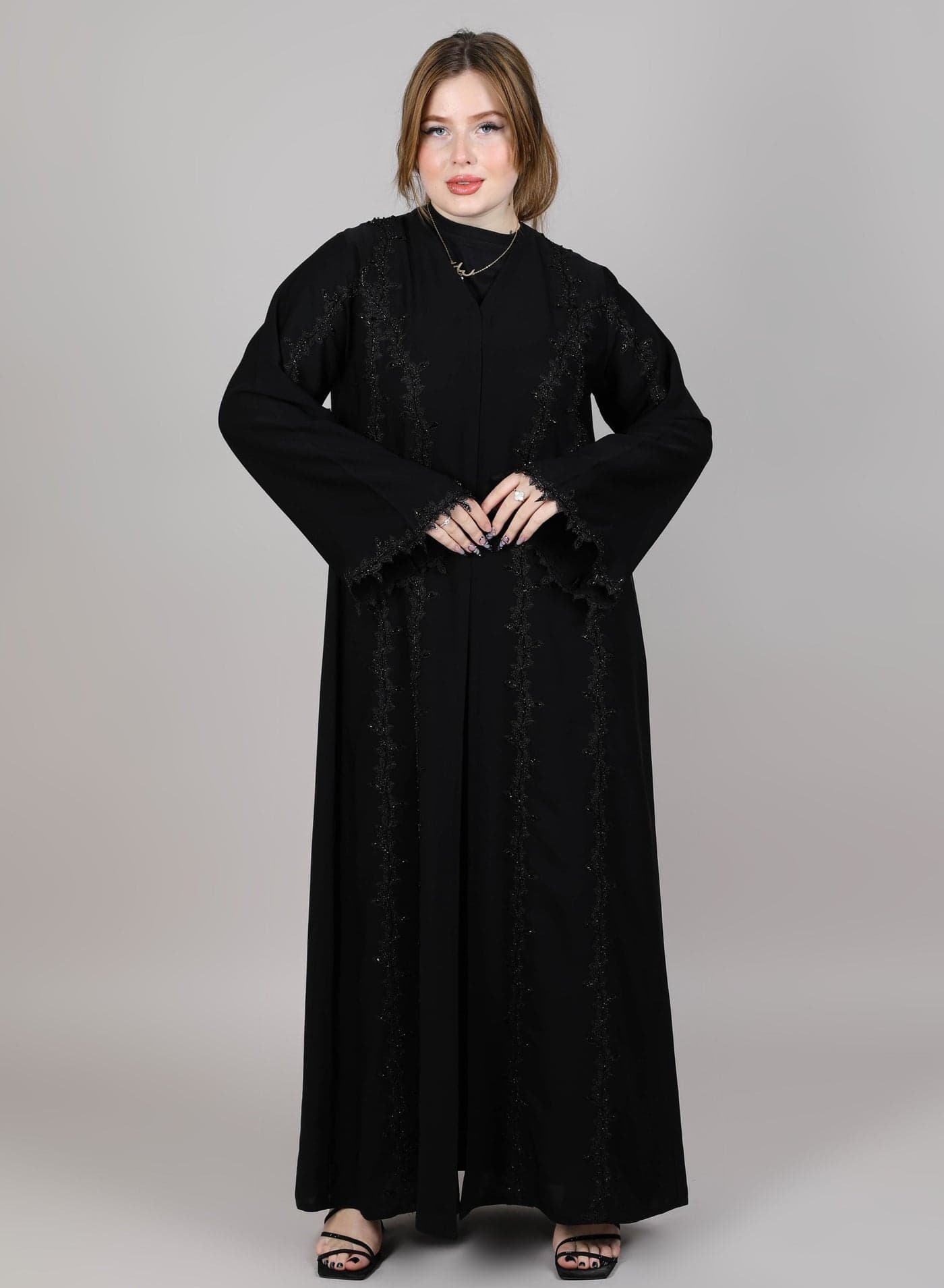 MSquare Fashion V Neck Black Embroidered Abaya