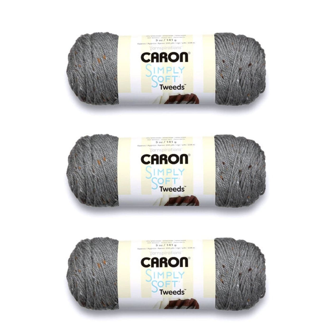 Caron Simply Soft Gray Heather Tweeds Yarn 3 Pack of 141g5oz Acrylic 4 Medium Worsted 240 Yards KnittingCrochet