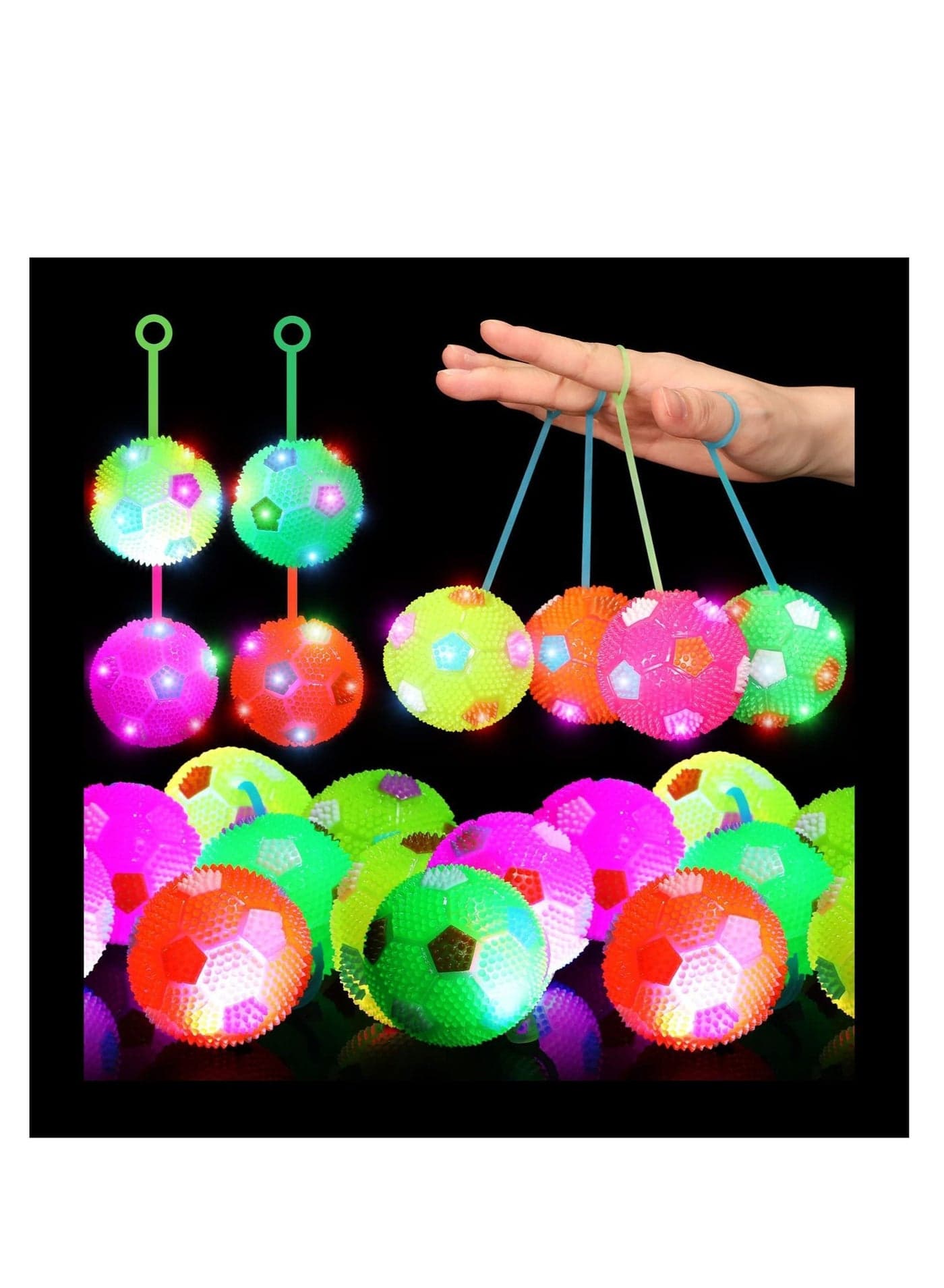 Relief Fidget Spiky Stress Soccer Balls, Kid Light up LED Bouncy Ball, Bulk Glow in the Dark Flashing Sensory Toy, for Adults, Teens and Children