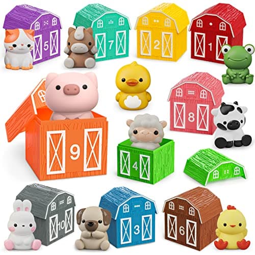 Learning Toys for 1 2 3 Year Old Toddlers 20pcs Farm Animals Barn Toys Finger Puppets for KidsMontessori Counting Matching Color Sorting Toy SetEaster Christmas Birthday Gift for Baby Boys Girls