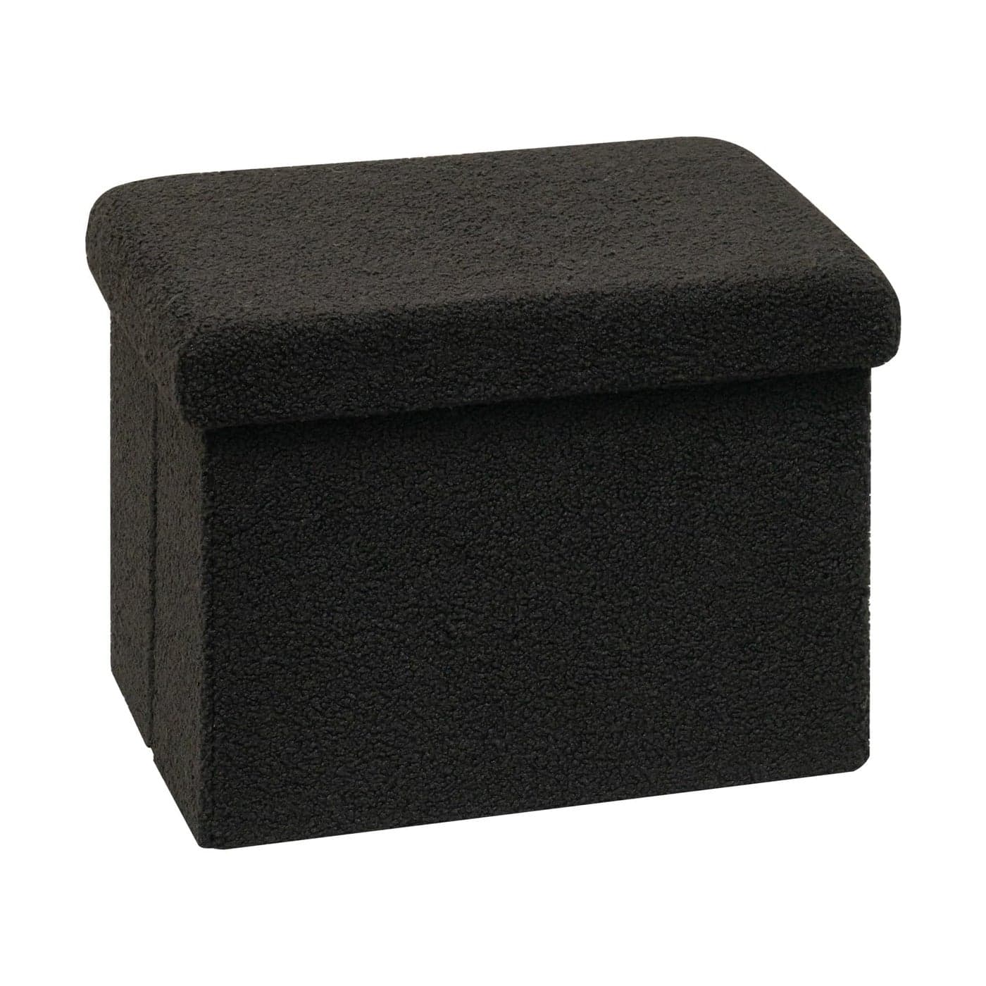 Bonlife Ottoman Seat with StorageFolding Small Footstool for Living RoomCube Toy Chest BoxFoot RestSherpa FabricBlack42x32x32cm