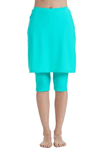 Micosuza Womens Skirted Swim Capris Sun Protective UPF 50+ Swimming Tight with Attached Skirt Sport Leggings Green
