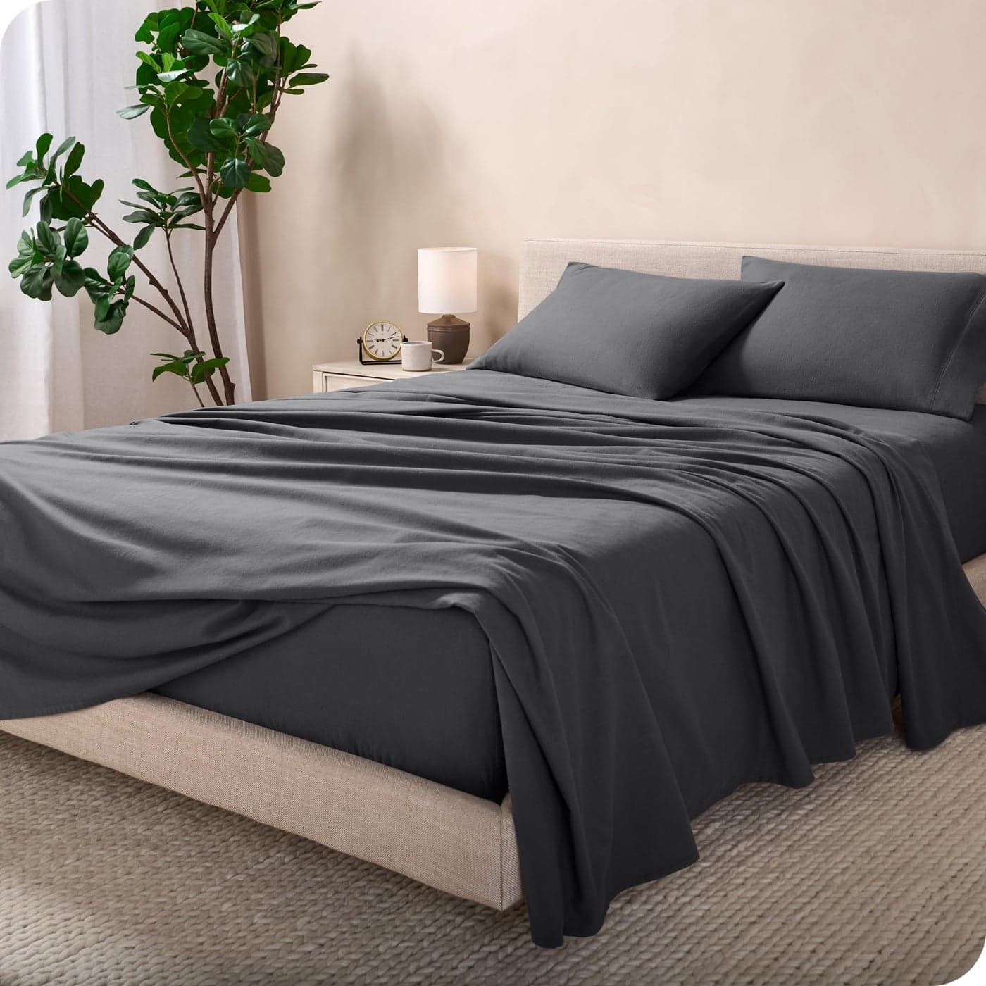 Bare Home Flannel Sheet Set 100 Cotton Velvety Soft Heavyweight Double Brushed Flannel Deep Pocket King Grey
