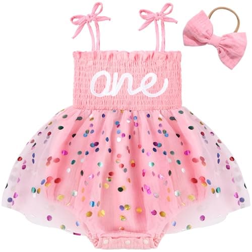 HONGTEYA Baby Girl 1st Birthday Outfit Girl First Birthday Clothes One Year Old Gifts Romper Tulle Summer Newborn Dress