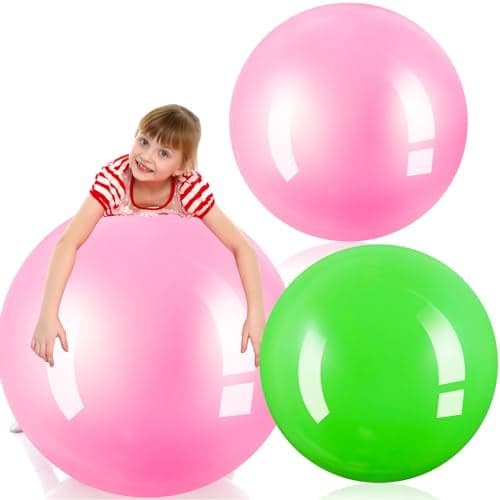 Jenaai 2 Pcs 30 Inch Large Bouncy Balls Giant Inflatable Rubber Kickballs Big Outdoor Exercise Jumping Hopping Ball for Outdoor Activity Sports Party DecorPink Green
